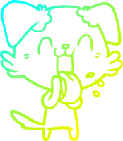 cold gradient line drawing of a cartoon panting dog png