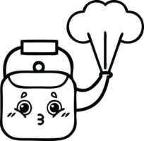 linje teckning tecknad serie av en ångande vattenkokare png