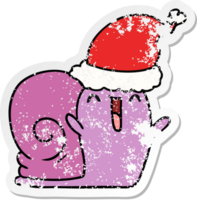 hand drawn christmas distressed sticker cartoon of kawaii snail png