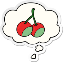 cartoon cherries with thought bubble as a printed sticker png