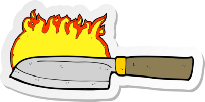 sticker of a cartoon kitchen knife on fire png
