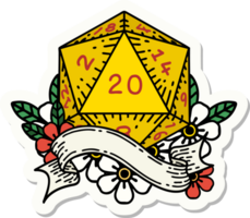 sticker of a natural twenty D20 dice roll png