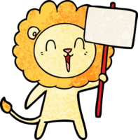 laughing lion cartoon with placard png