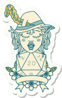 sticker of a elf bard with natural twenty dice roll png