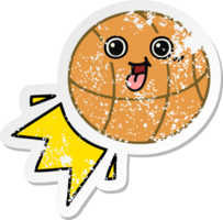 autocollant en détresse d'un ballon de basket de dessin animé mignon png