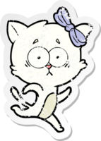 distressed sticker of a cartoon cat png