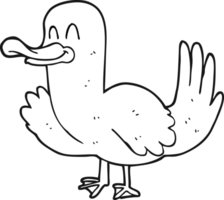 hand drawn black and white cartoon duck png