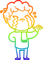 rainbow gradient line drawing of a cartoon man crying png