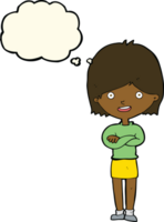 cartoon happy woman with thought bubble png