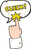 main tiré discours bulle dessin animé Cliquez sur signe avec doigt png