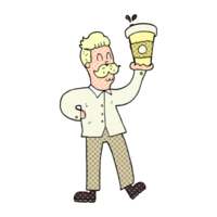 hand drawn cartoon man with coffee cups png