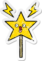 distressed sticker of a cute cartoon magic wand png