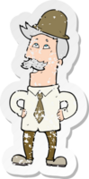 retro distressed sticker of a cartoon old man png