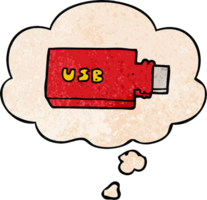 cartoon flash drive with thought bubble in grunge texture style png