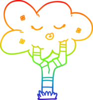 rainbow gradient line drawing of a cartoon tree with face png