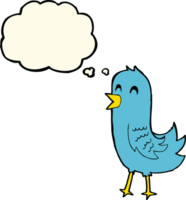 cartone animato contento uccello con pensato bolla png