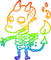 rainbow gradient line drawing of a spooky skeleton demon png