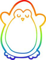 rainbow gradient line drawing of a cartoon penguin png