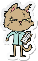 sticker of a tough cartoon cat with clipboard png