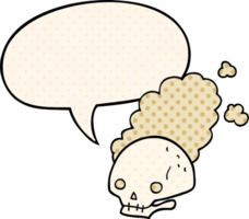 dibujos animados polvoriento antiguo cráneo con habla burbuja en cómic libro estilo png