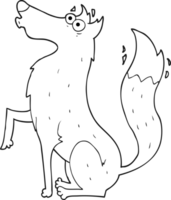 hand drawn black and white cartoon wolf png