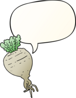 cartoon root vegetable with speech bubble in smooth gradient style png