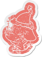 cute quirky cartoon distressed sticker of a elephant wearing santa hat png