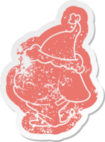 schattig eigenzinnig tekenfilm verontrust sticker van een olifant vervelend de kerstman hoed png