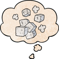 dessin animé la glace cubes avec pensée bulle dans grunge texture style png