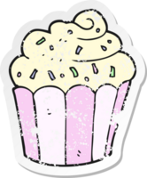 retro distressed sticker of a cartoon cupcake png