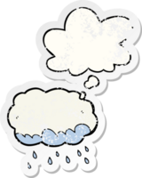 cartoon rain cloud with thought bubble as a distressed worn sticker png