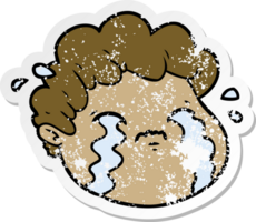 distressed sticker of a cartoon crying boy png