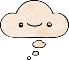 happy cartoon face with thought bubble in grunge texture style png