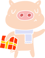 cerdo de navidad de dibujos animados de estilo de color plano png