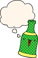 cartoon beer bottle with thought bubble in comic book style png