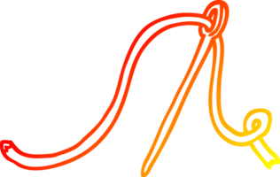 warm gradient line drawing of a cartoon needle and thread png