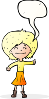 caricatura, niña feliz, dar, pulgares arriba, símbolo, con, burbuja del discurso png