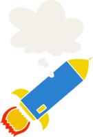 cartoon rocket with thought bubble in retro style png