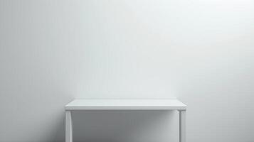 empty white grey wall space with shelf, table, for product display, design template, product advertising stand photo