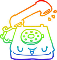 rainbow gradient line drawing of a cute cartoon telephone png