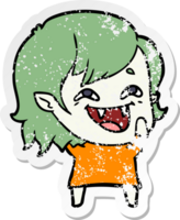 distressed sticker of a cartoon laughing vampire girl png