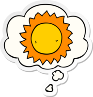 tekenfilm zon met gedachte bubbel net zo een gedrukt sticker png