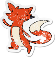 distressed sticker of a cartoon happy fox png