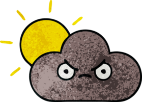 retro grunge texture cartoon of a storm cloud and sun png