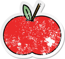 autocollant en détresse d'une pomme rouge de dessin animé mignon png