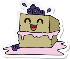 sticker of a quirky hand drawn cartoon happy cake slice png