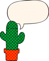 cartone animato cactus con discorso bolla nel comico libro stile png