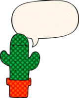 cartoon cactus with speech bubble in comic book style png