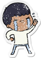 distressed sticker of a cartoon man crying png