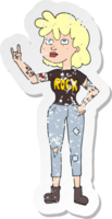 retro distressed sticker of a cartoon rocker girl png